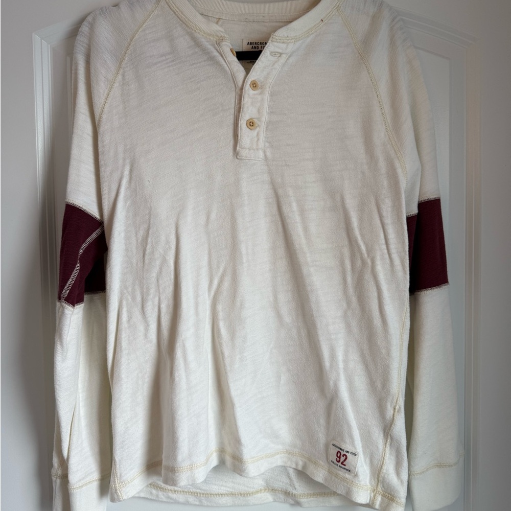 Abercrombie & Fitch Cream and Burgundy Long Sleeve Tee